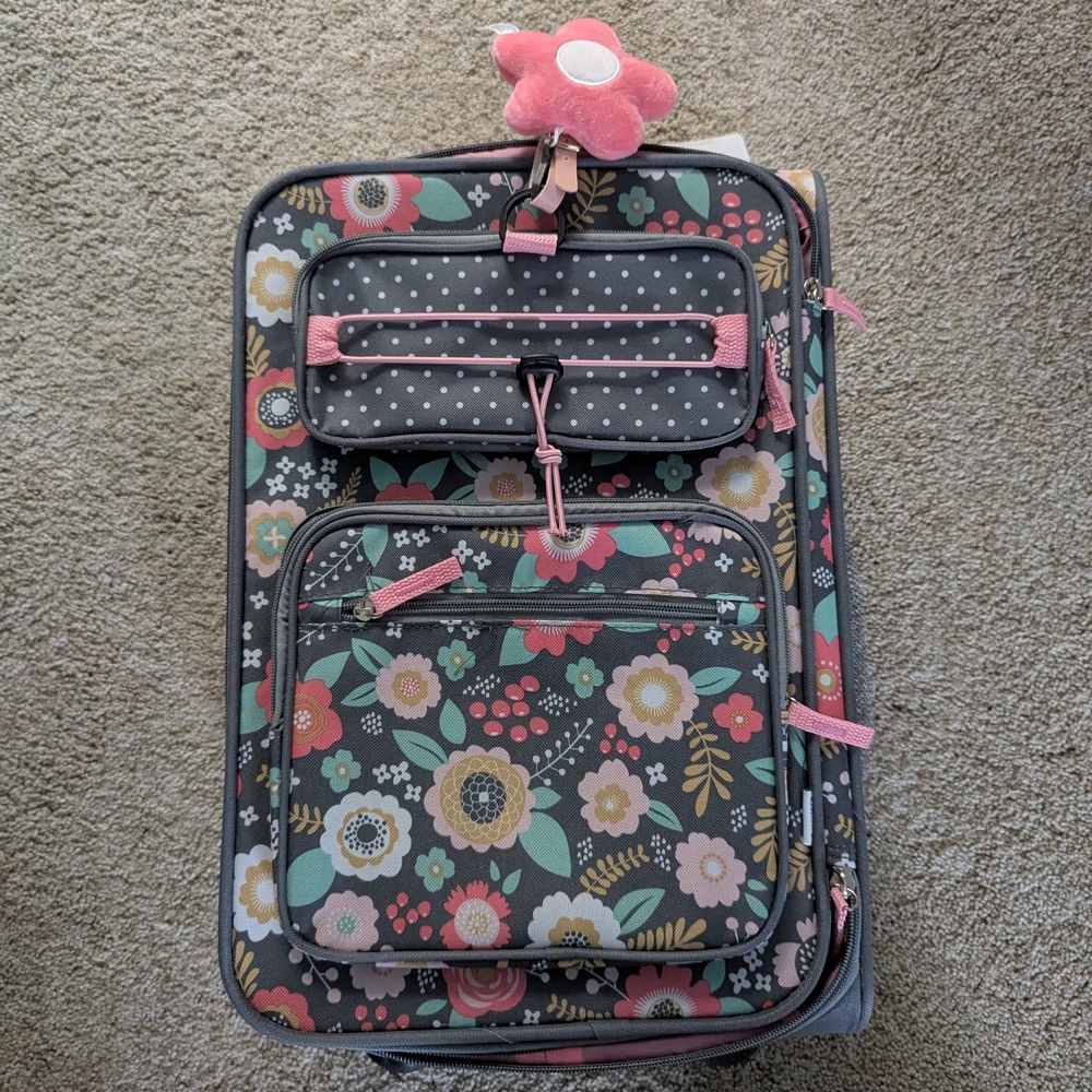 Floral Patterned Suitcase with Pink Accents